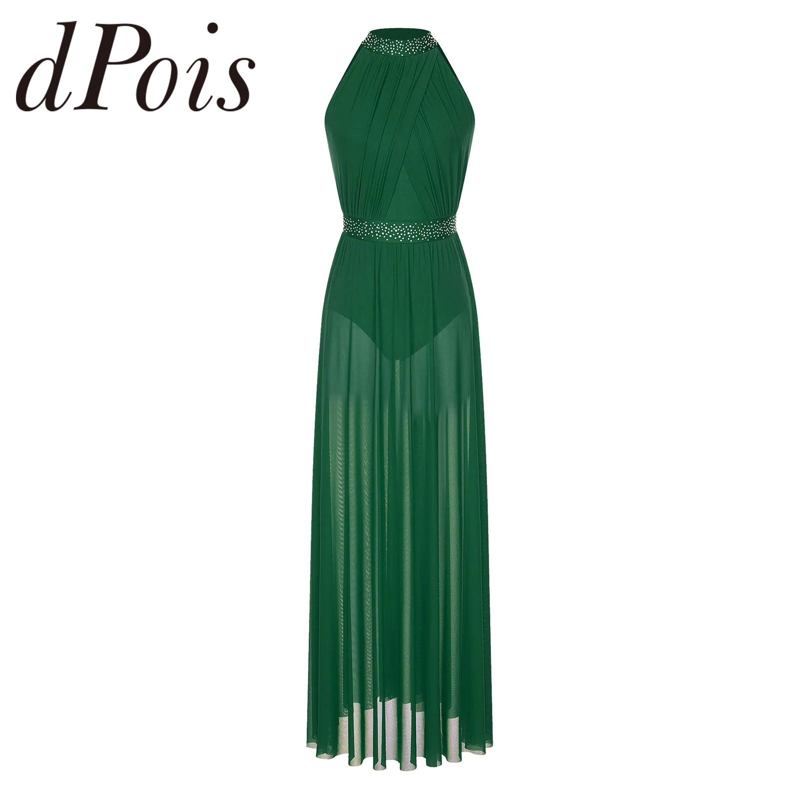 Maxi Dress Halter - Wanita Split Mesh Tipis Halter Leotard