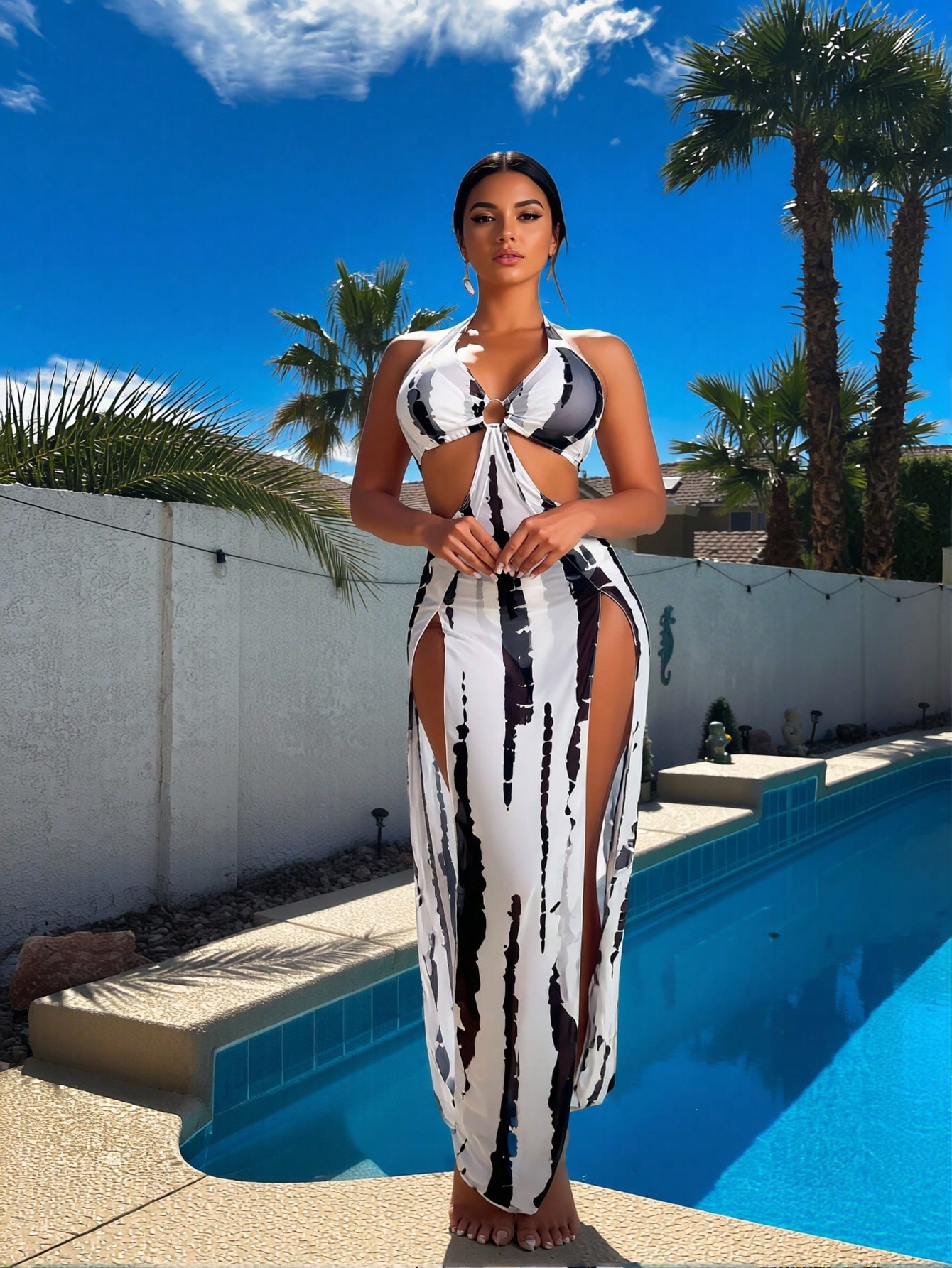 Maxi Dress Halter - Set Bikini 3 Potong Tie Dye