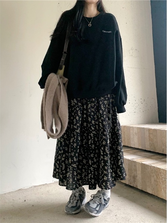 Rok Midi Longgar Motif Bunga P - Midi Skirt Floral ulasan dan harga