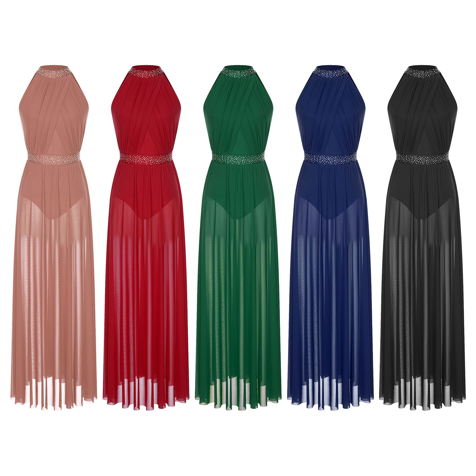 Wanita Split Mesh Tipis Halter - Maxi Dress Halter ulasan dan harga