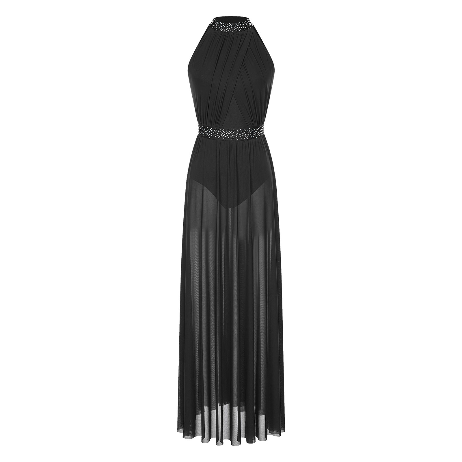 Wanita Split Mesh Tipis Halter - Maxi Dress Halter ulasan dan harga