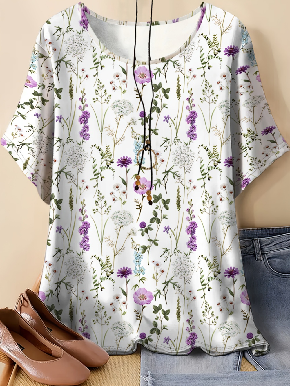 Kaus Longgar Vintage Wanita Ke - Romper Floral Print ulasan dan harga