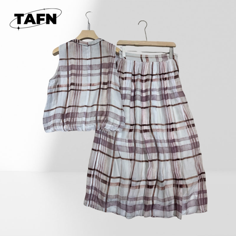 Set Dua Potong Kotak-kotak Wan - Midi Skirt Floral ulasan dan harga